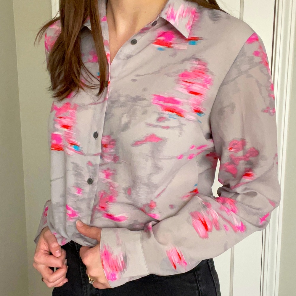 BR Dillon shirt in pink abstract print on gray